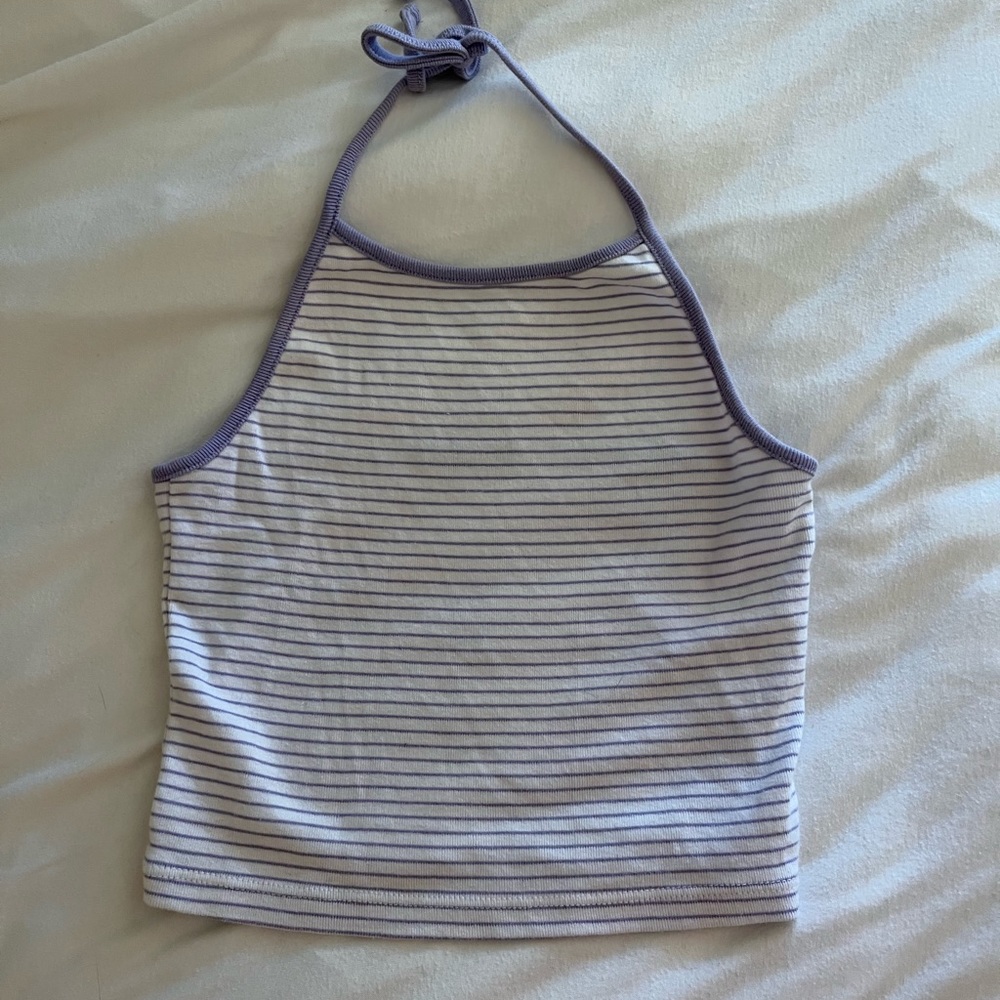 Brandy Melville white and purple striped halter top